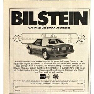 Bilstein Gas Pressure Shock Absorbers Vintage Print Ad 1983